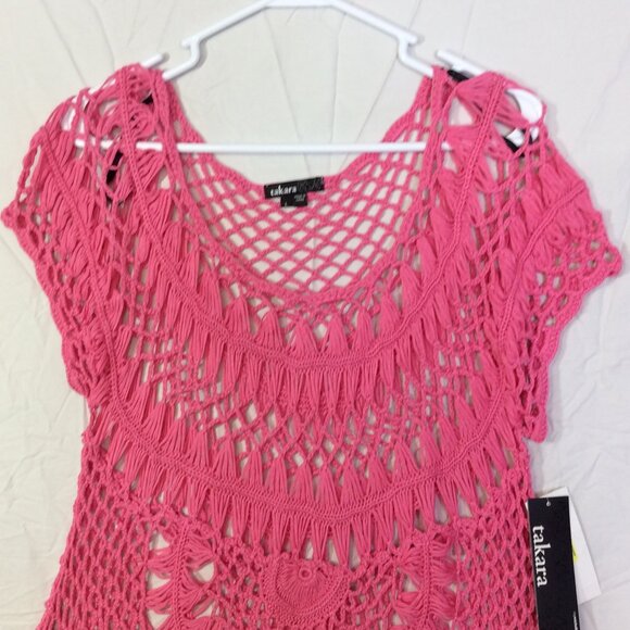 Takara Women Swimsuit Cover Up Top Pink Size Large BOHO Open Weave NWT - Picture 4 of 8